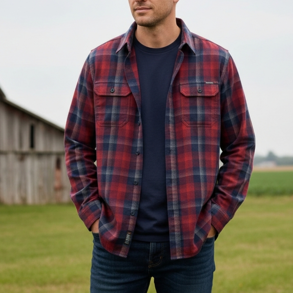 Eddie Bauer Plaid Button Down Shirt Large Red Blue Casual Outdoor Flannel Style
